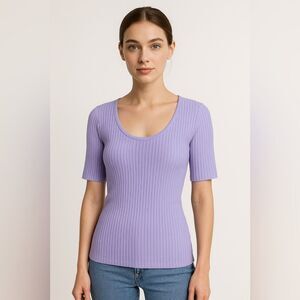 Hansen &‎ Gretel Scoop Neck Ribbed Knit Top Lilac Size XXS